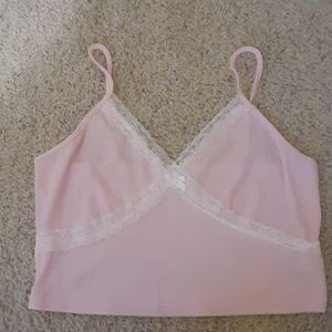 Large pink lace crop top.